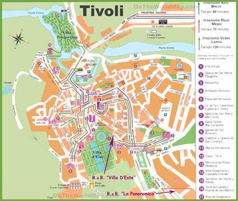 Mappa di Tivoli con Villa d'Este e Villa Adriana