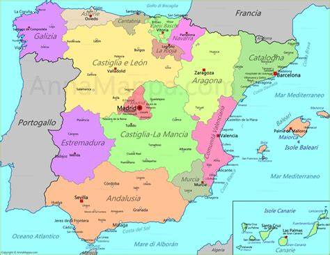 Mappa della Spagna con le regioni più industrializzate all'inizio del XX secolo