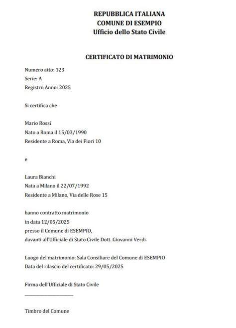 Documento di matrimonio con firme dei testimoni