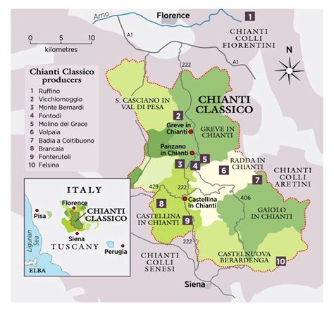 Mappa della regione del Chianti Classico con Villa Machiavelli