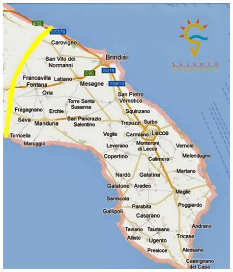 Mappa del Salento con evidenziate le zone turistiche