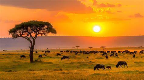 Paesaggio africano con savana e animali selvatici