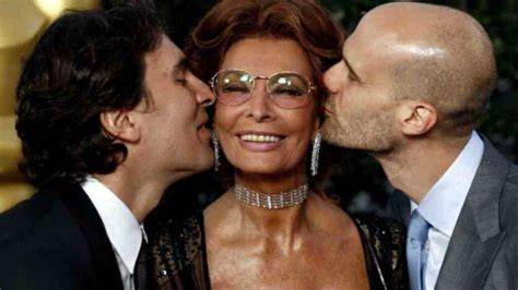 Sophia Loren con i figli Carlo ed Edoardo Ponti