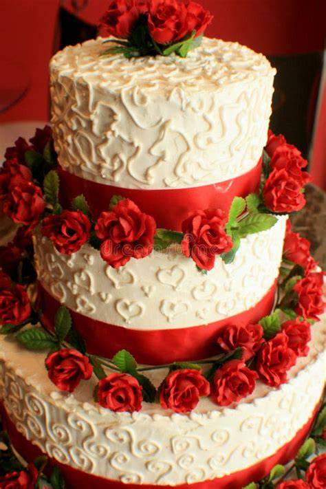 Torta nuziale bianca e rossa