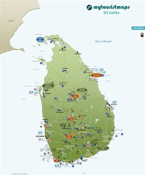 Mappa dello Sri Lanka con i principali siti turistici