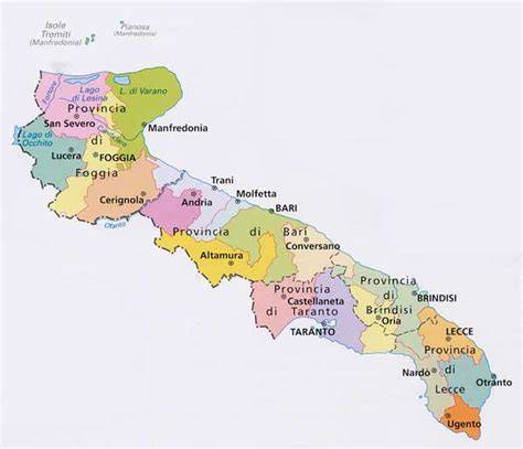 Mappa della Puglia con indicazione delle province e concentrazione di wedding planner