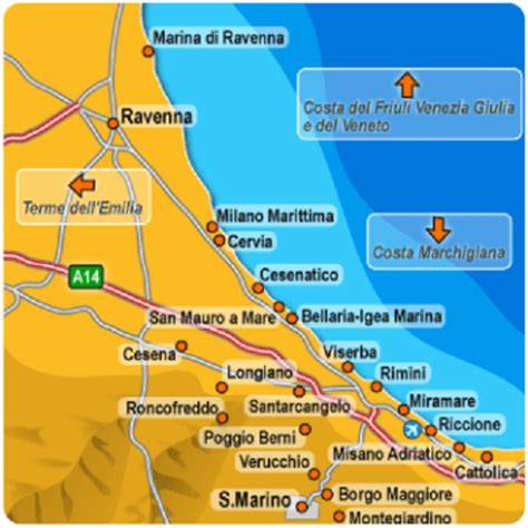 Mappa della Riviera Romagnola con evidenziate le località principali
