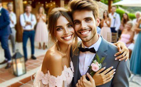 Coppia che ride durante un matrimonio