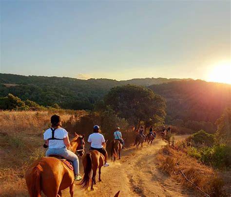 Gruppo di amiche che fanno una passeggiata a cavallo