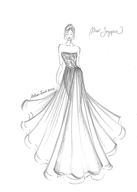 Screenshot di un disegno di abito da sposa creato con un'app di fashion design