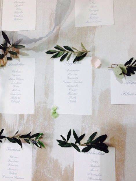 Tableau mariage a tema ulivo con nomi di olive