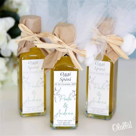 Bomboniera con olio d'oliva a tema matrimonio