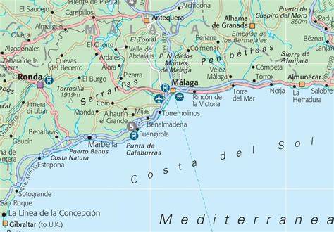 Mappa della Costa del Sol con le principali località