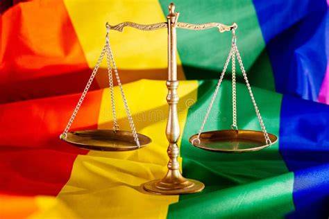 Simbolo arcobaleno e bilancia della giustizia