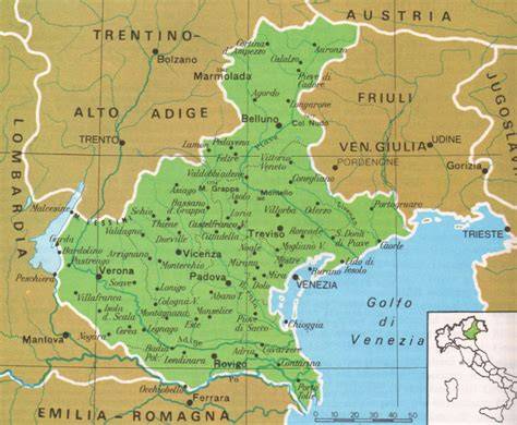 Mappa del Veneto con evidenziate le aree turistiche
