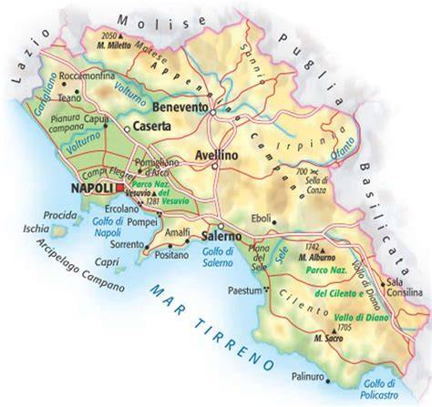 Mappa della Campania con evidenziate Salerno e Caserta