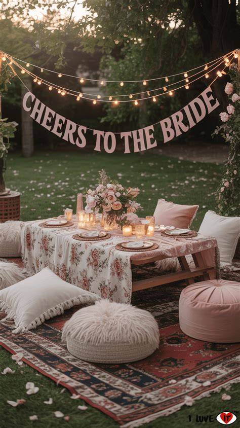 Esempio di boho bridal shower in giardino