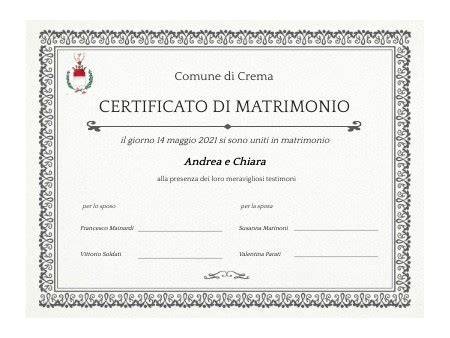 Grafico comparativo dei tipi di certificati di matrimonio