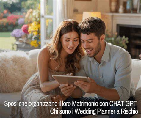 Coppia di sposi che parla con un wedding planner