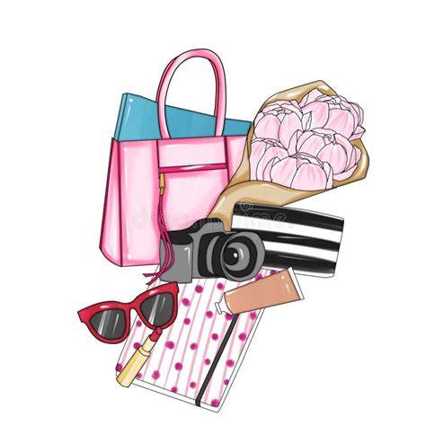 Illustrazione di una wedding bag con vari oggetti all'interno