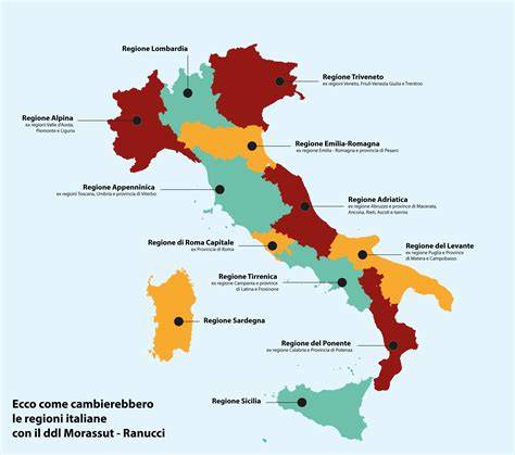 Mappa dell'Italia con evidenziate le regioni più colpite da costrizione al matrimonio