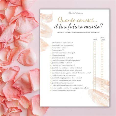 schede di quiz per addio al nubilato