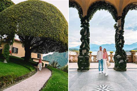 Coppia in abiti da sposa a tema Star Wars con sfondo di Villa del Balbianello