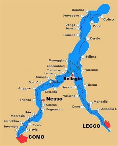 Mappa del Lago di Como con evidenziate le principali ville per matrimoni