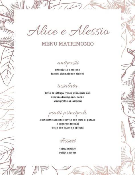 Menu di nozze italiano con pasta e antipasti