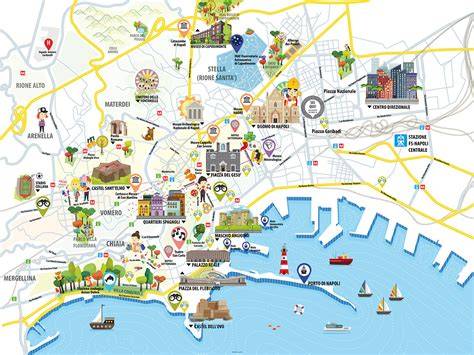 mappa stilizzata di Napoli con indicazione di via Calabritto