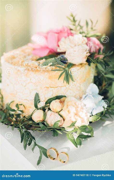 Torta nuziale a un livello decorata con fiori freschi