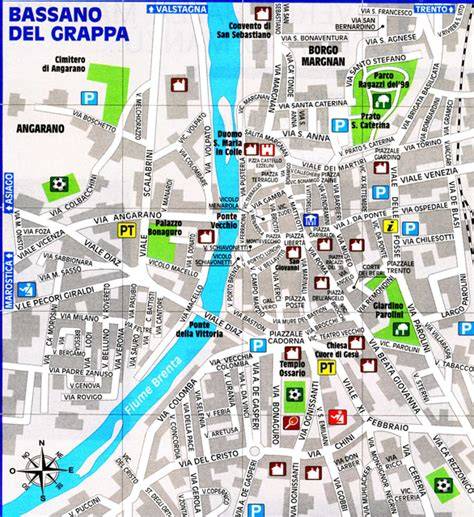 Mappa di Bassano del Grappa con punti di interesse per la caccia al tesoro