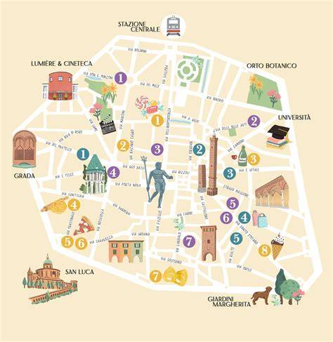 Mappa di Bologna con punti di interesse per addio al celibato