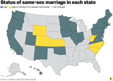 Schema che illustra l'evoluzione del matrimonio omosessuale negli USA attraverso sentenze e leggi.