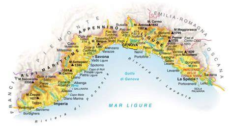 Mappa della Liguria con le principali località turistiche