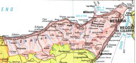Mappa della provincia di Messina con evidenziate le Eolie