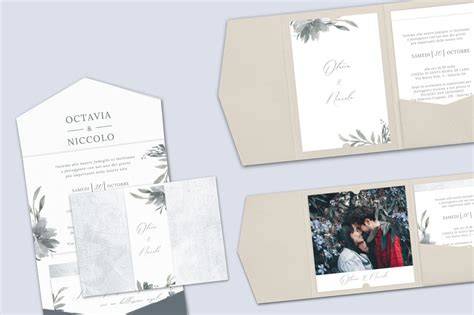 Illustrazione di una partecipazione di matrimonio e battesimo combinata con elementi grafici che richiamano entrambi gli eventi.