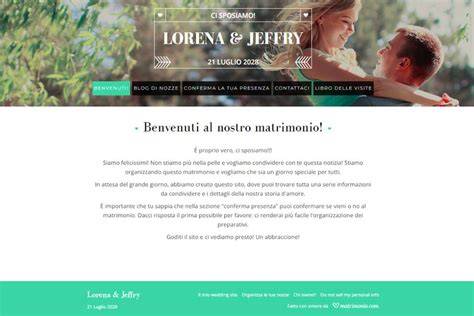 Design di un sito web per matrimonio personalizzabile con foto degli sposi