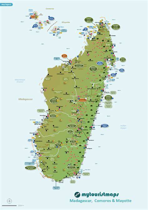 Mappa del Madagascar con indicazioni turistiche