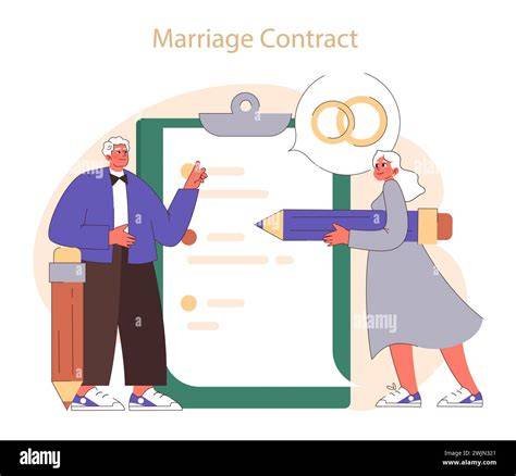 Illustrazione di una coppia che firma un contratto assicurativo per il matrimonio