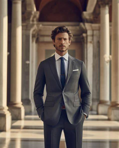 Modello maschile con abito elegante e accessori coordinati