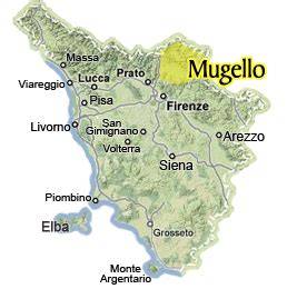 Mappa della regione del Mugello con evidenziata la posizione di Barberino di Mugello