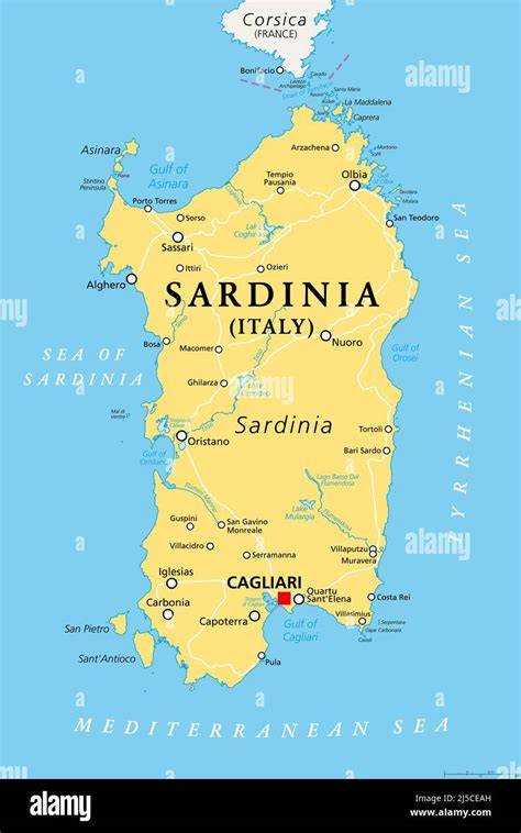 Mappa della Sardegna con evidenziata Cagliari