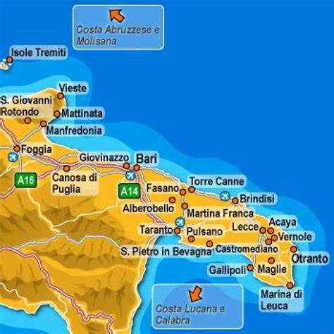 Mappa della Puglia con Ostuni e dintorni