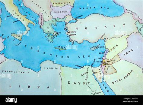 Mappa del Mediterraneo e del Medio Oriente
