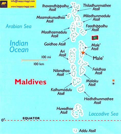 Mappa delle Maldive con gli atolli principali