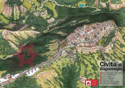 Mappa di Civita di Bagnoregio con punti di interesse per una caccia al tesoro