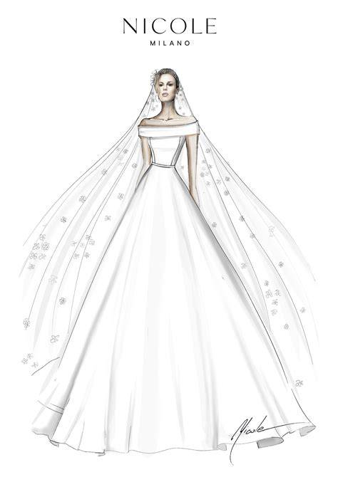 Schizzo di un abito da sposa in seta