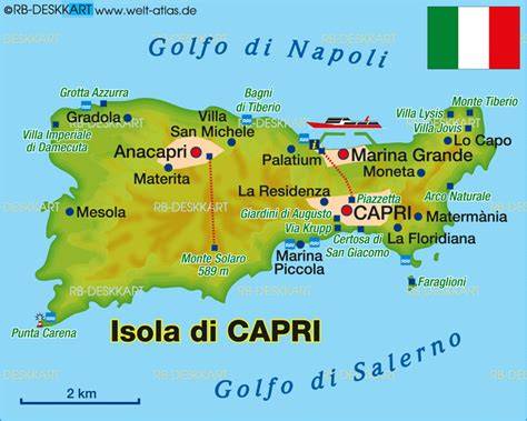 Mappa dell'isola di Capri con evidenziati i Faraglioni