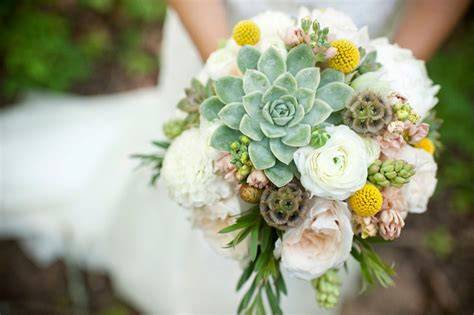 bouquet da sposa moderno con piante grasse